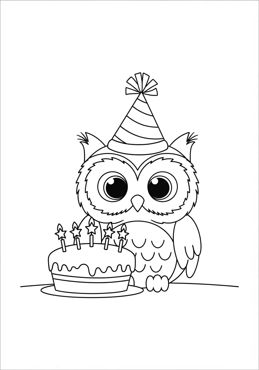Birthday Owl Coloring Page