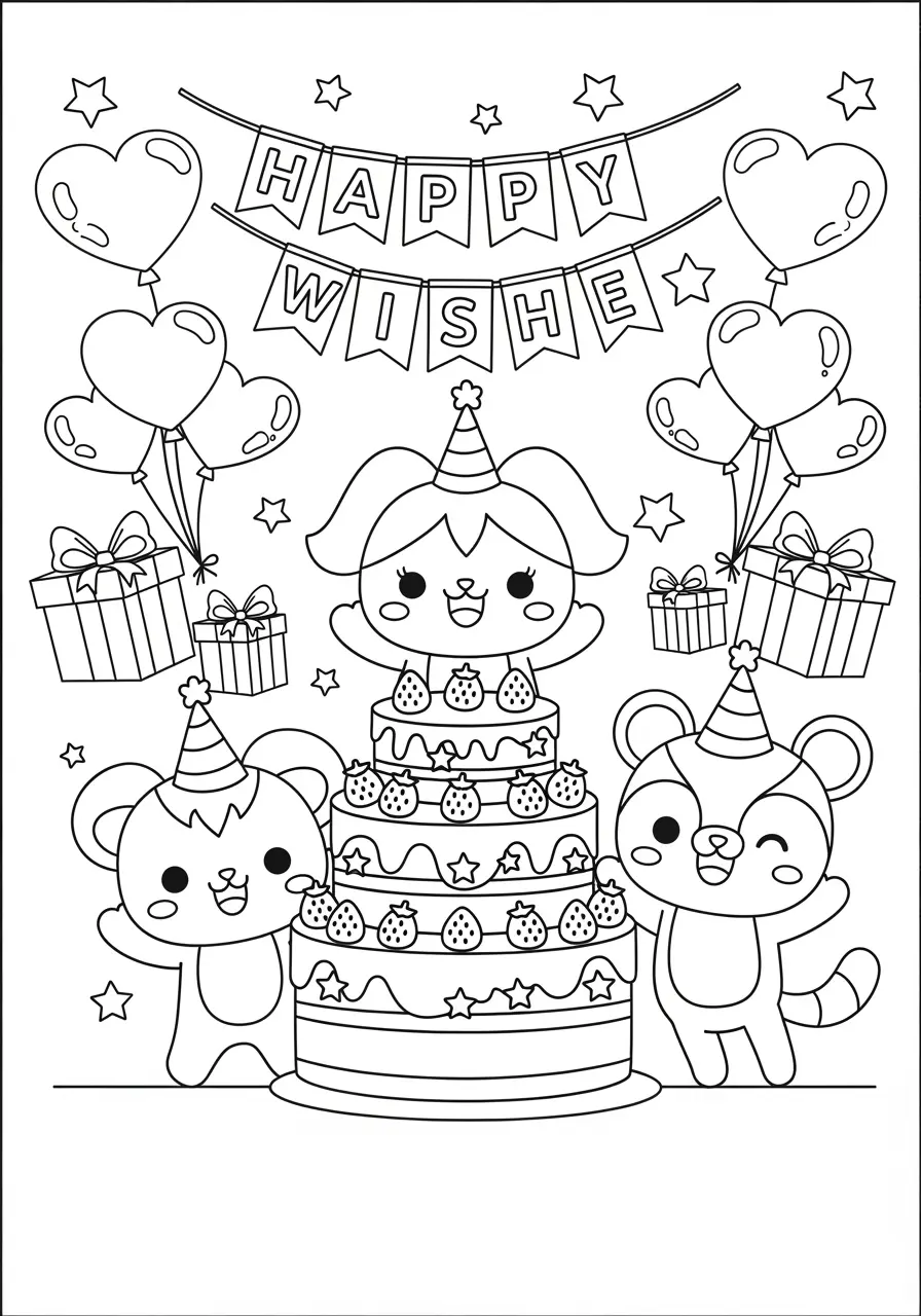 Birthday Party Sanrio Coloring Page