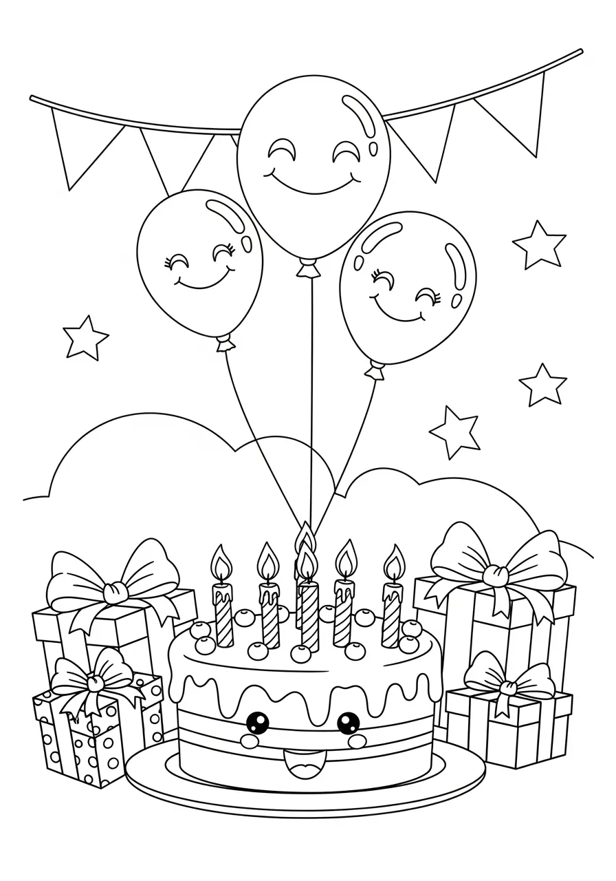 Birthday Surprise Cute Easy Coloring Page