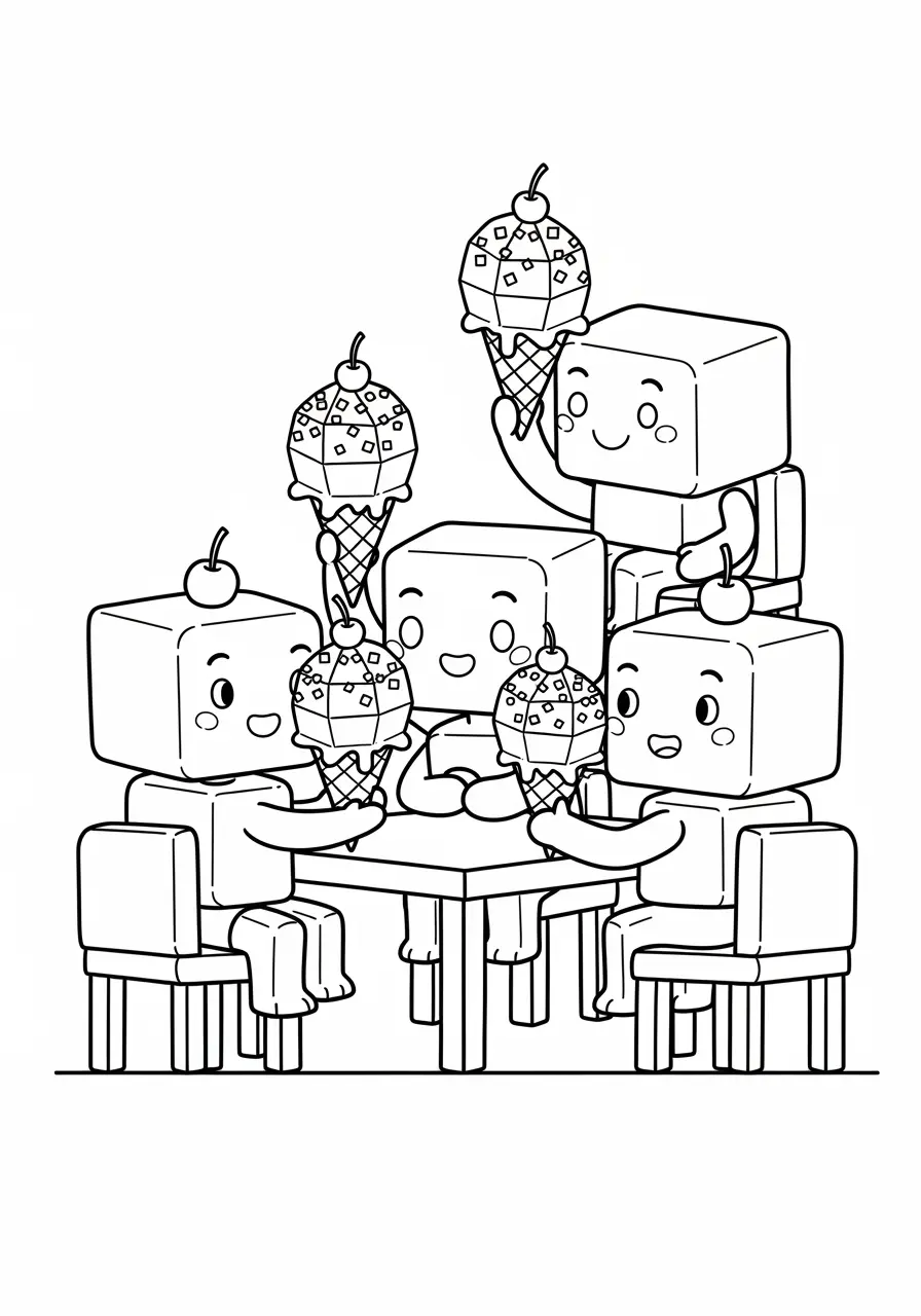 Blocky Ice Cream Party Minecraft Coloring Page