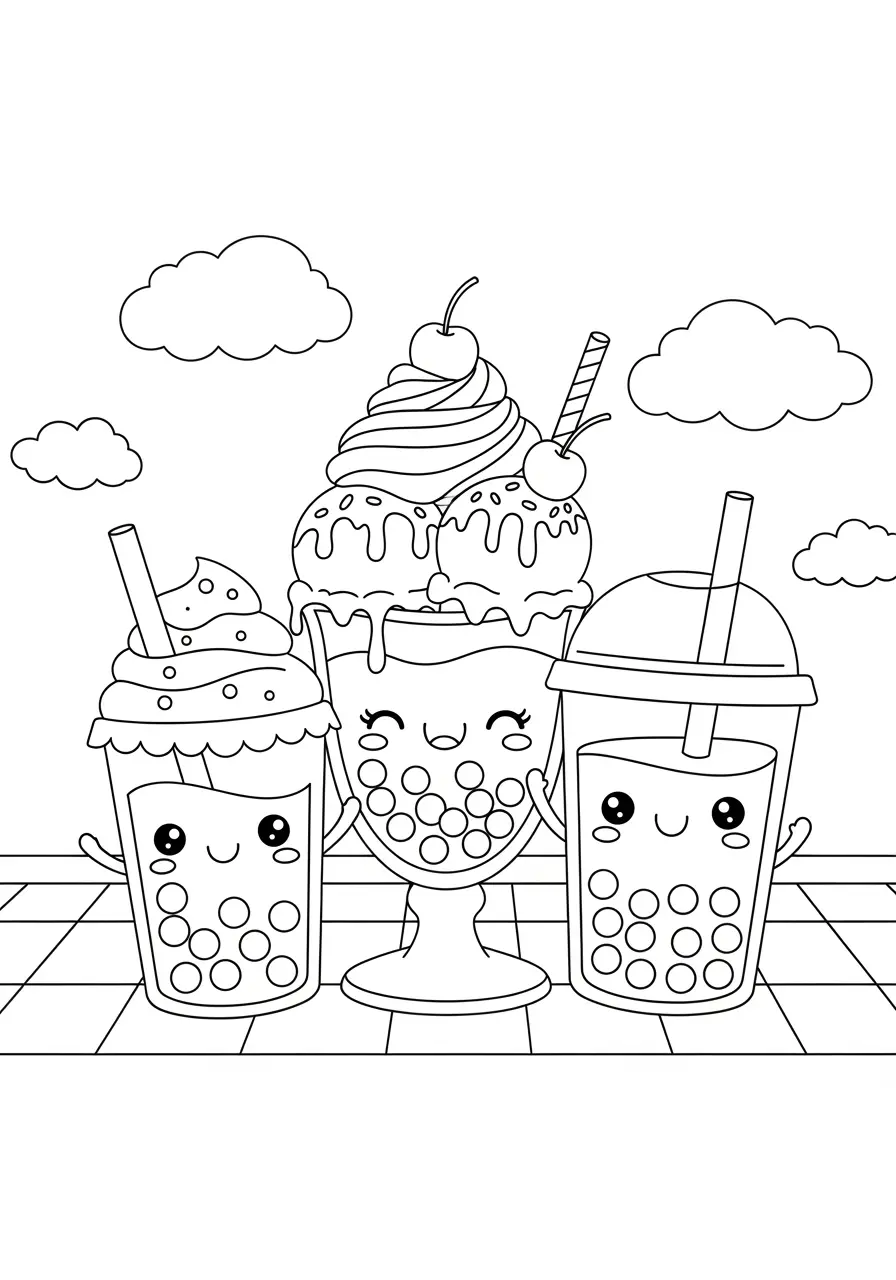 Boba Ice Cream Social Coloring Page