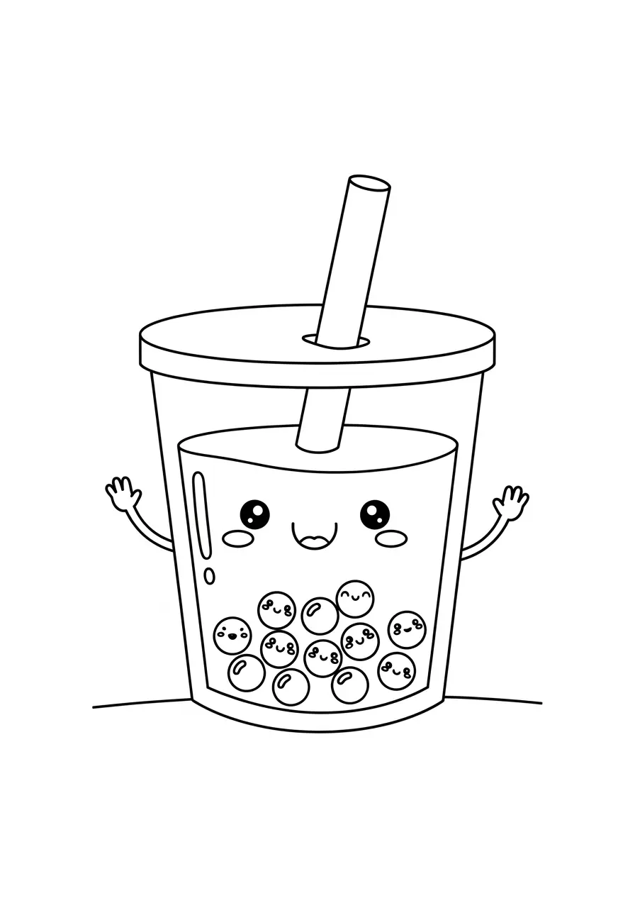 Bubble Tea Friends Kawaii Coloring Page