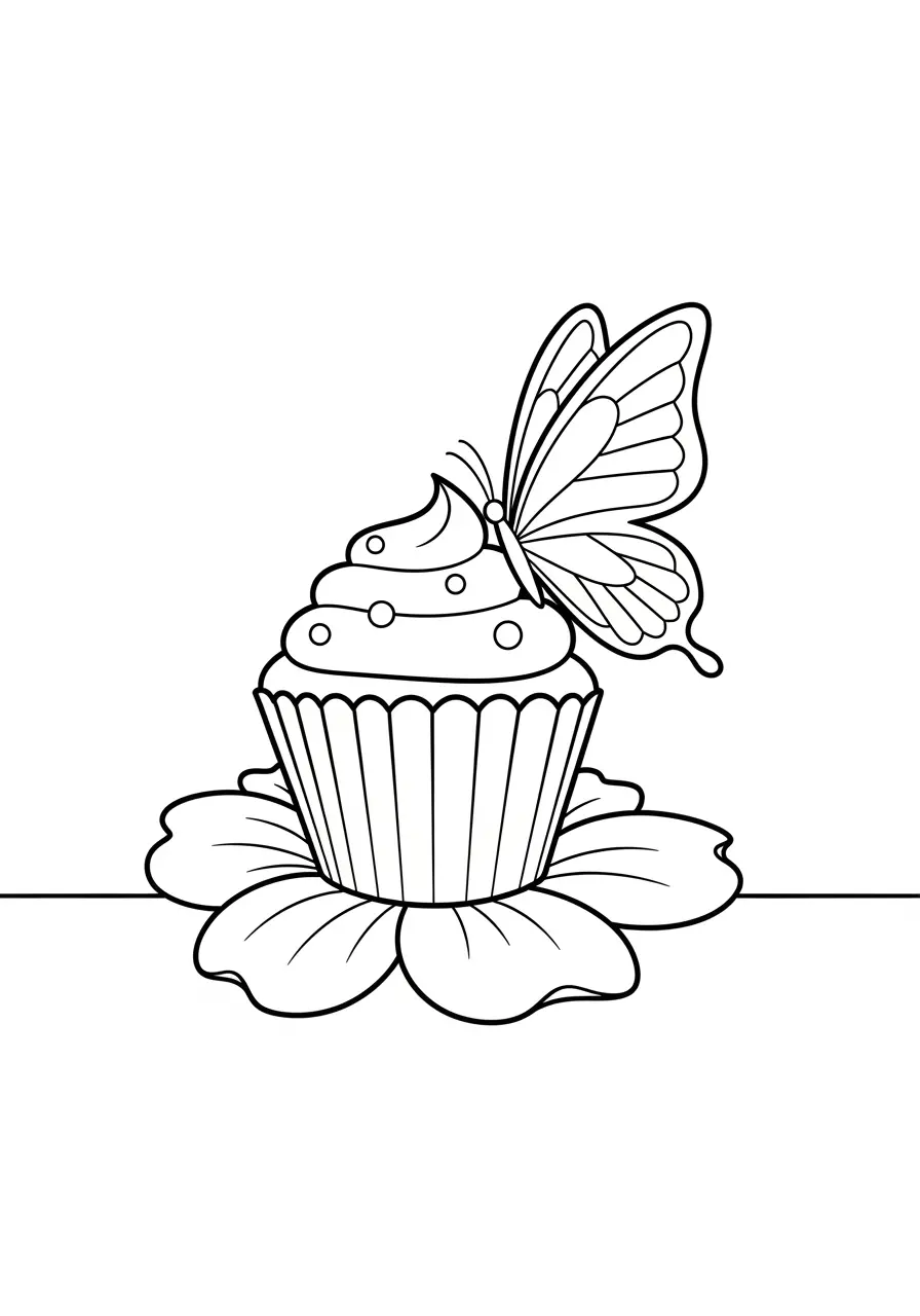 Butterfly Cupcake Coloring Page
