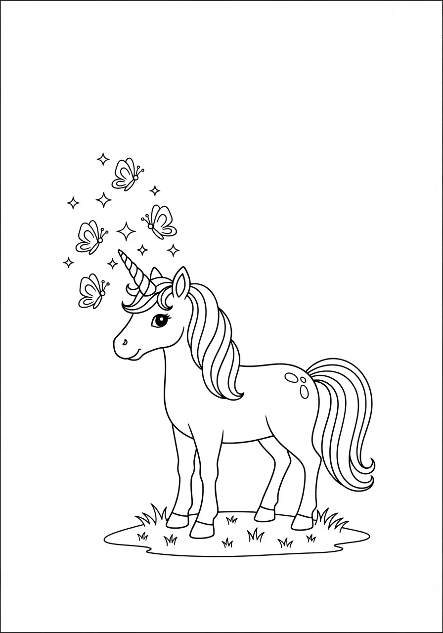 Butterfly Garden Cute Unicorn Coloring Page