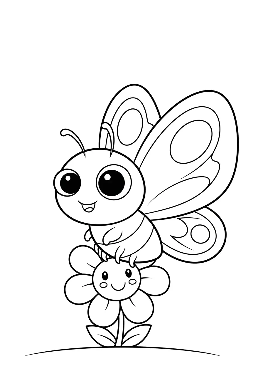 Butterfly Garden Kawaii Coloring Page