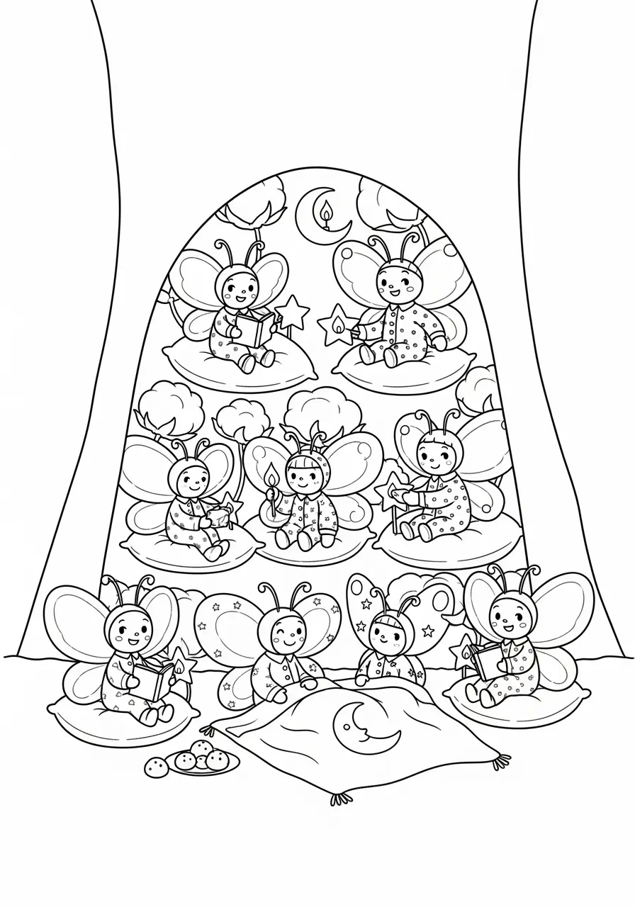 Butterfly Slumber Party Coloring Page