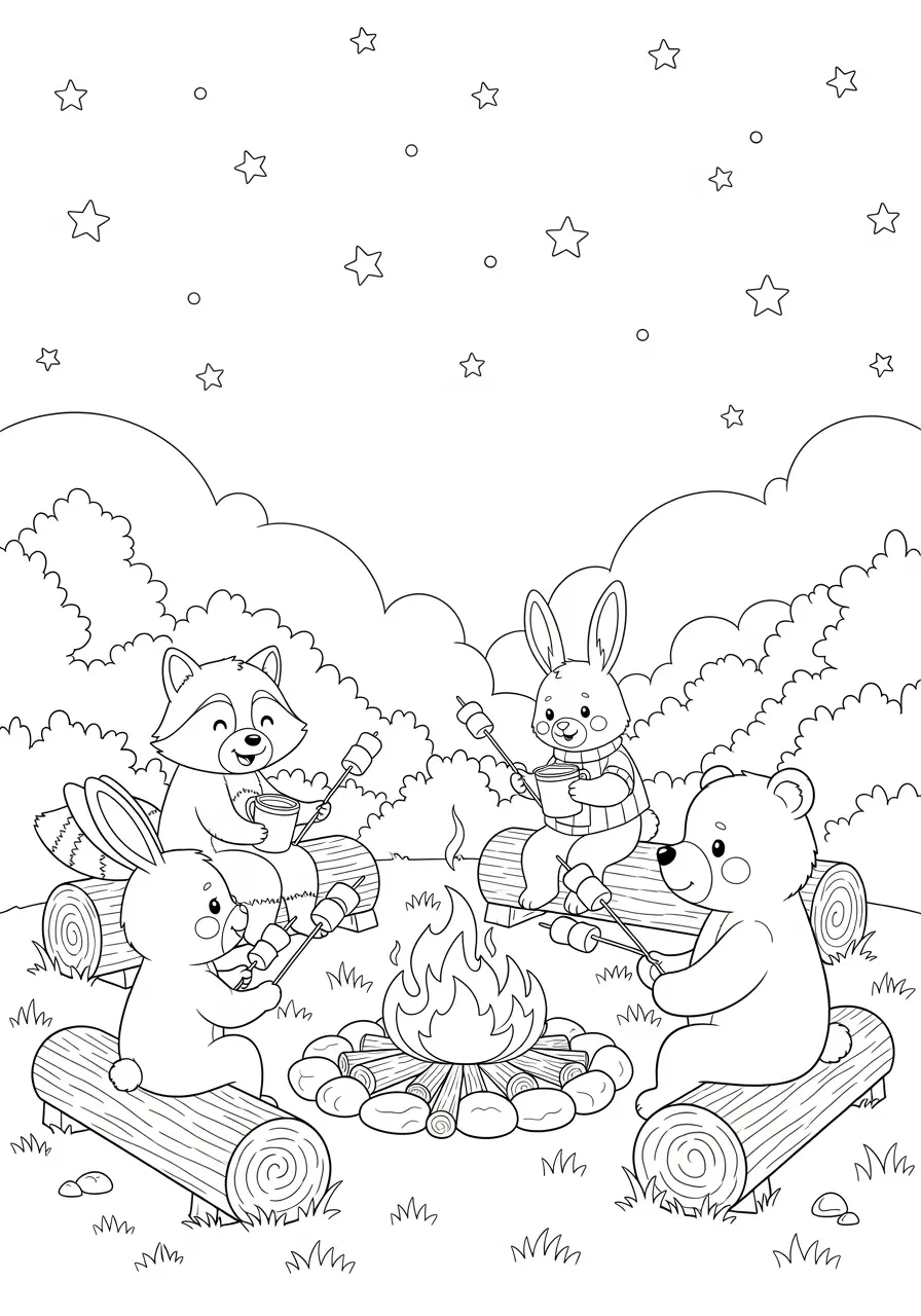Campfire S'mores Cozy Coloring Page