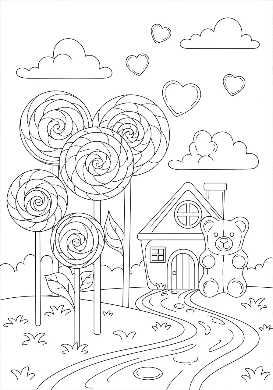 Candy Land Cute Easy Coloring Page