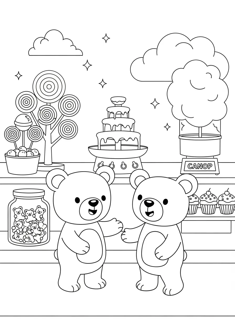 Candy Shop Bears Coloring Page