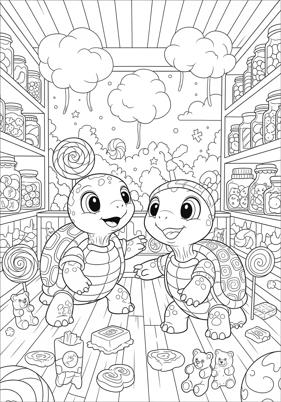 Candy Shop Turtle Coloring Page