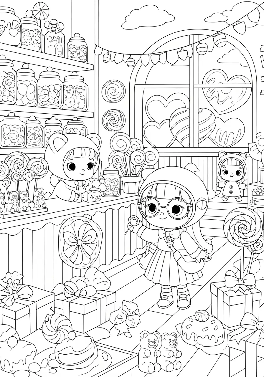 Candy Store Sanrio Coloring Page