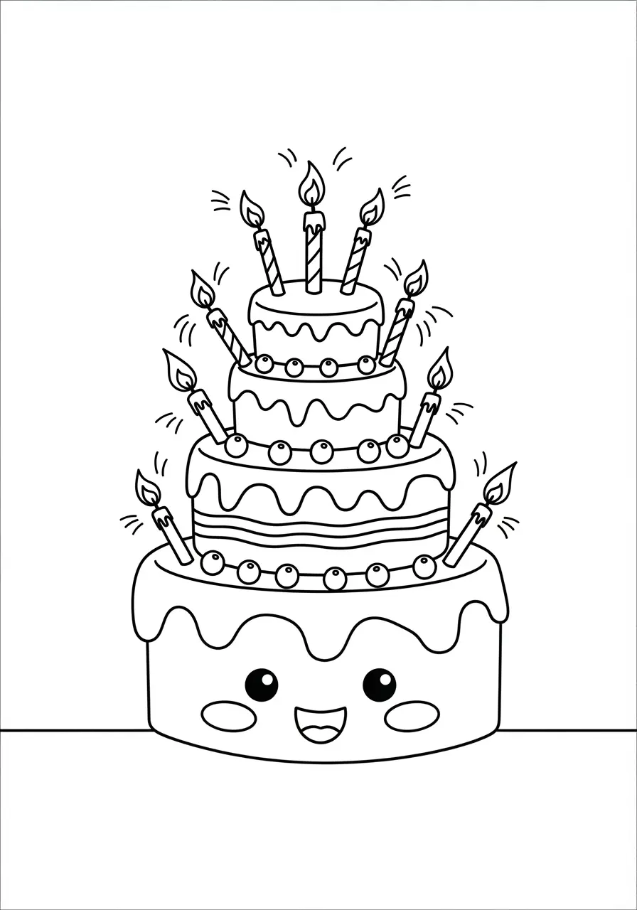 Cheerful Birthday Cake Dessert Coloring Page