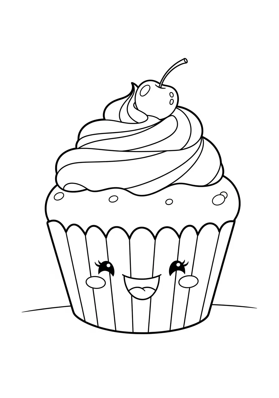 Cheerful Cupcake Coloring Page