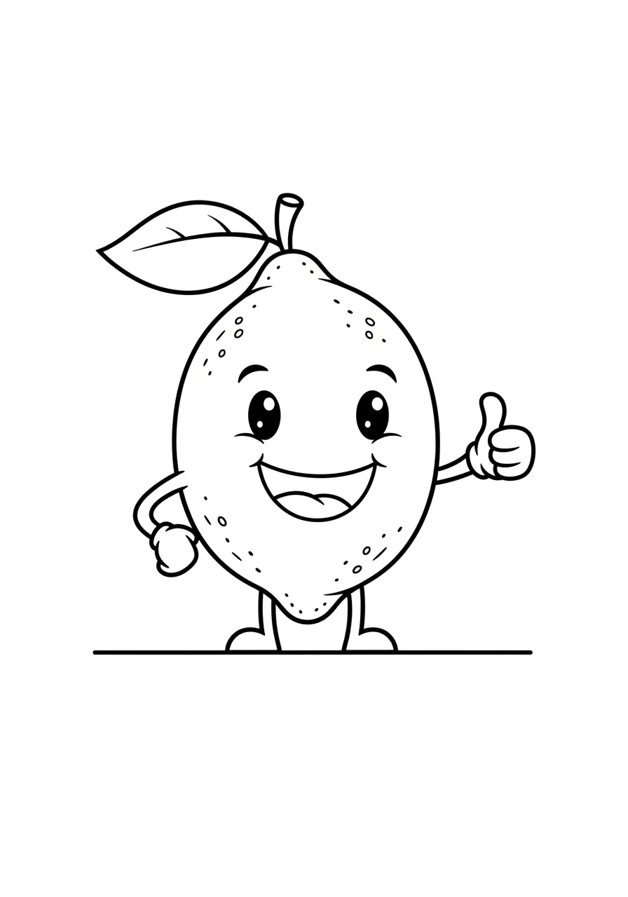 Cheerful Lemon Cute Fruit Coloring Page