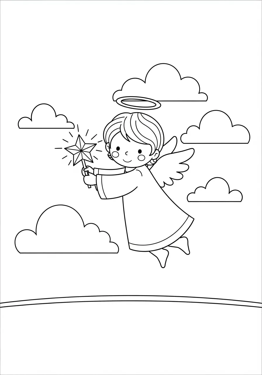 Christmas Angel Cute Coloring Page