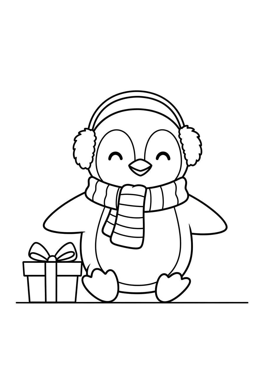 Christmas Penguin Cute Coloring Page