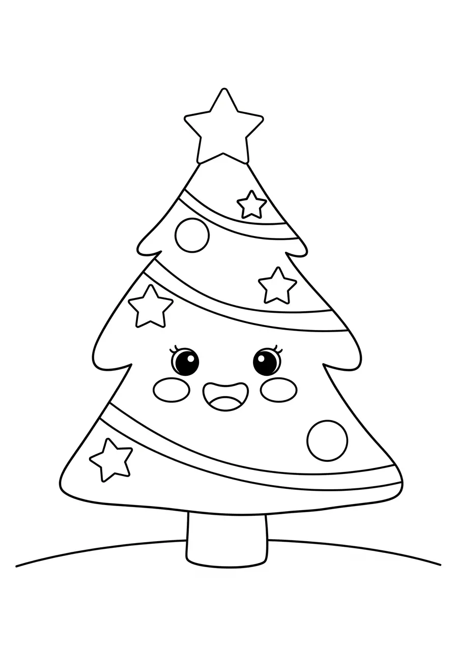 Christmas Tree Cute Coloring Page
