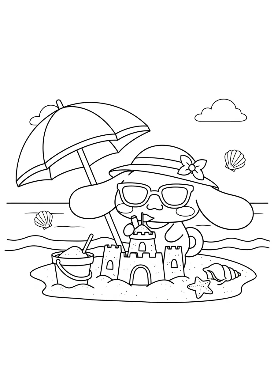 Cinnamoroll Beach Day Coloring Page
