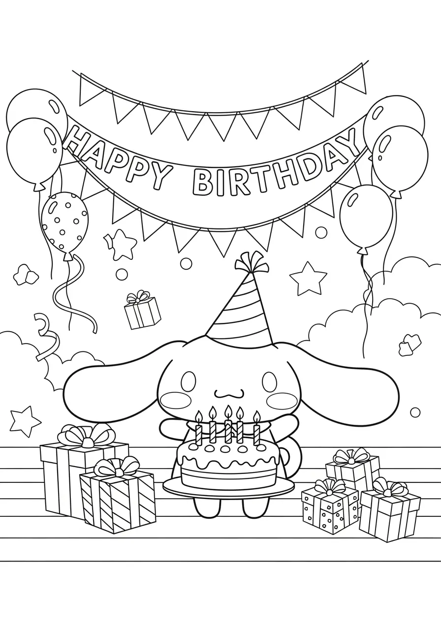 Cinnamoroll Birthday Party Coloring Page