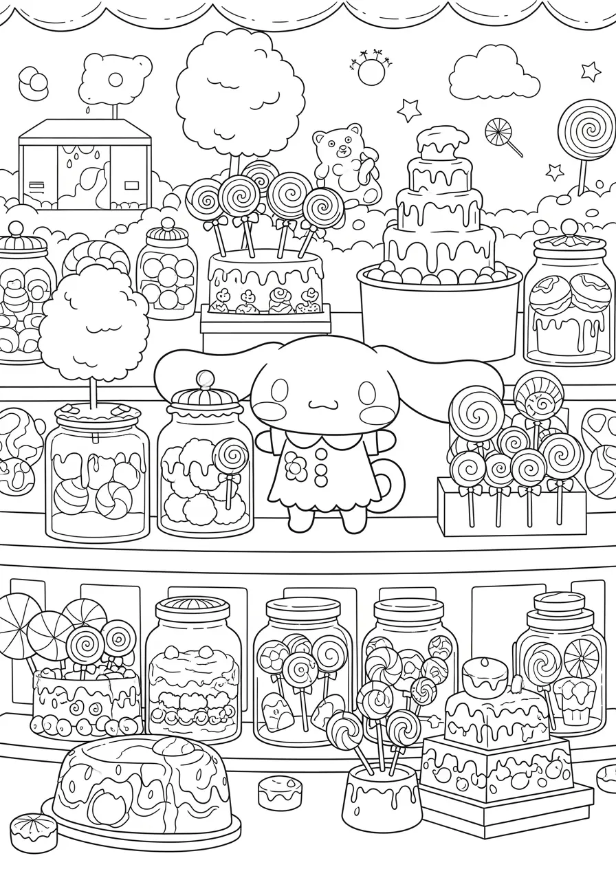 Cinnamoroll Candy Shop Coloring Page