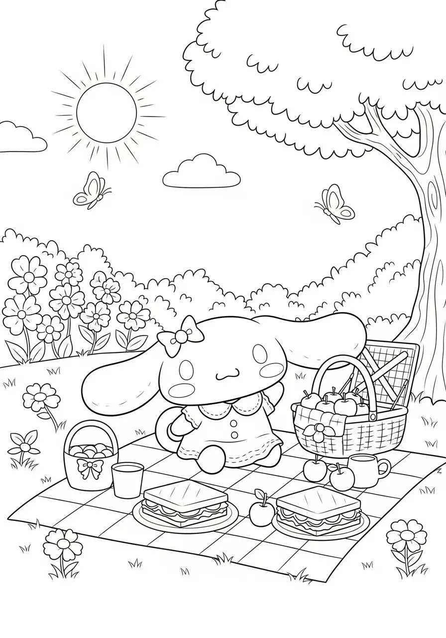 Cinnamoroll Garden Picnic Coloring Page