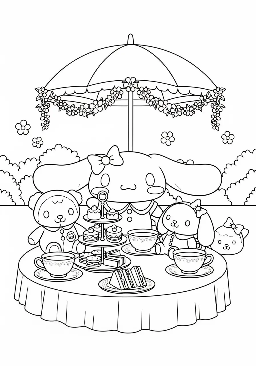 Cinnamoroll Tea Party Coloring Page