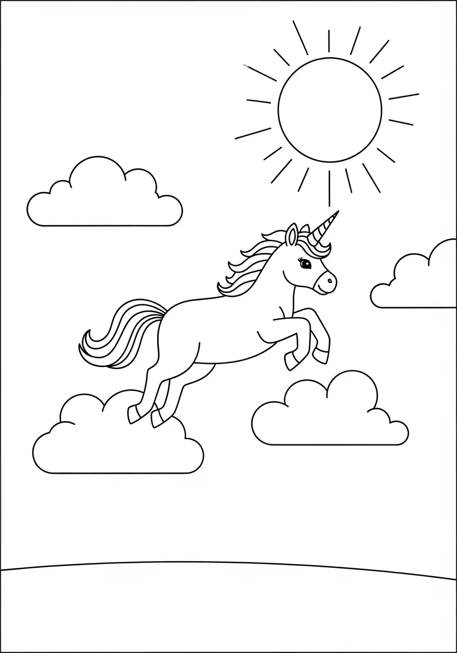 Cloud Dancing Cute Unicorn Coloring Page