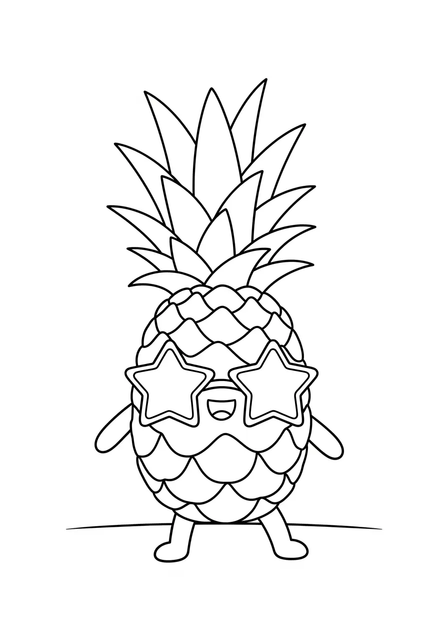 Cool Pineapple Cute Fruit Coloring Page