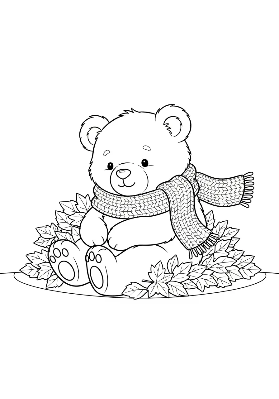 Cozy Bear Cute Fall Coloring Page