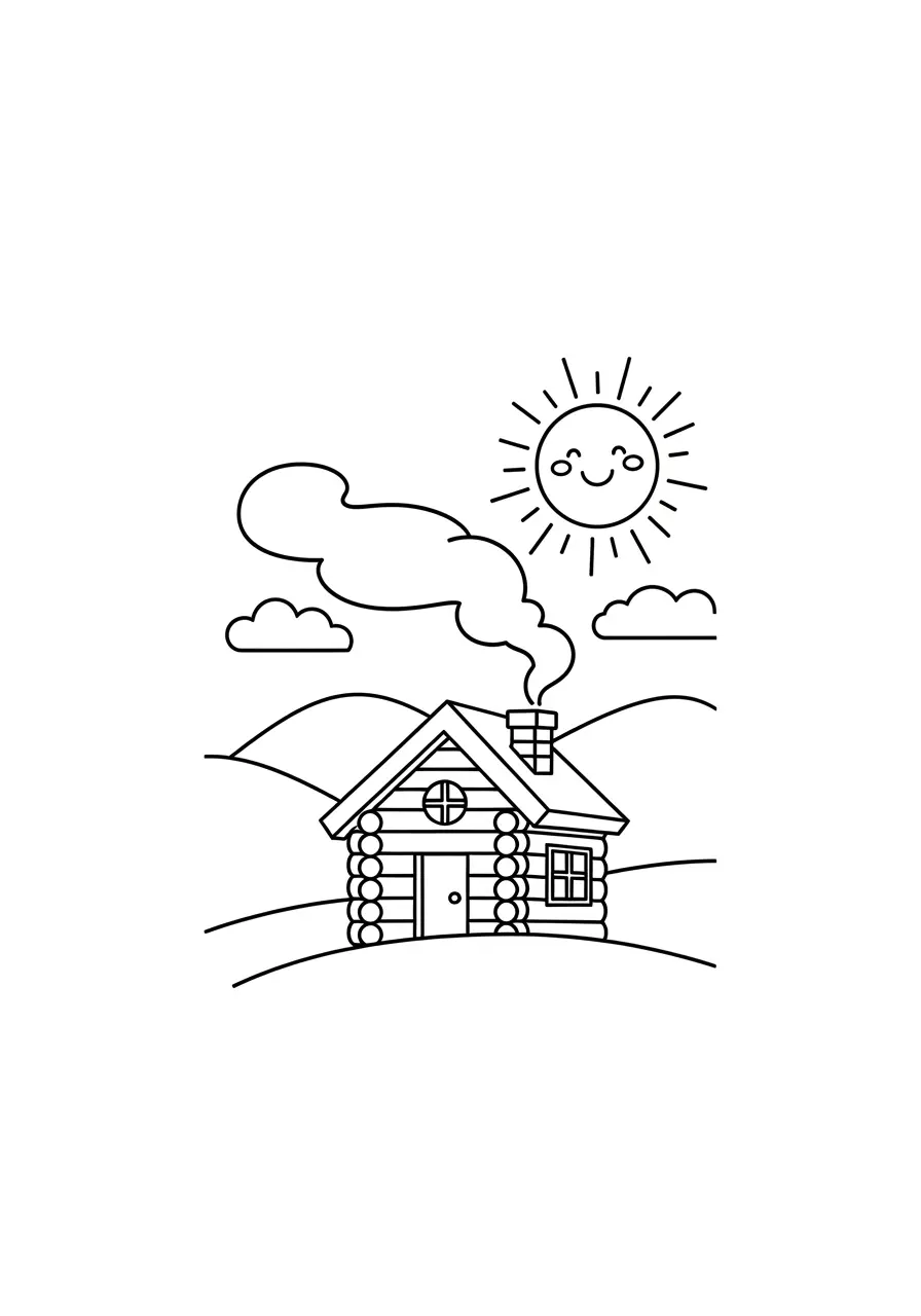 Cozy Cabin Cute Coloring Page