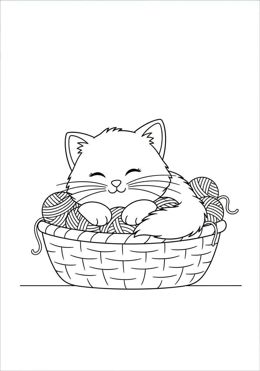 Cozy Cat Cute Fall Coloring Page