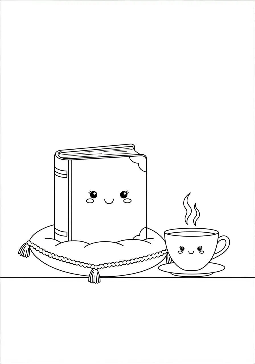Cozy Reading Nook Aesthetic Coloring Page
