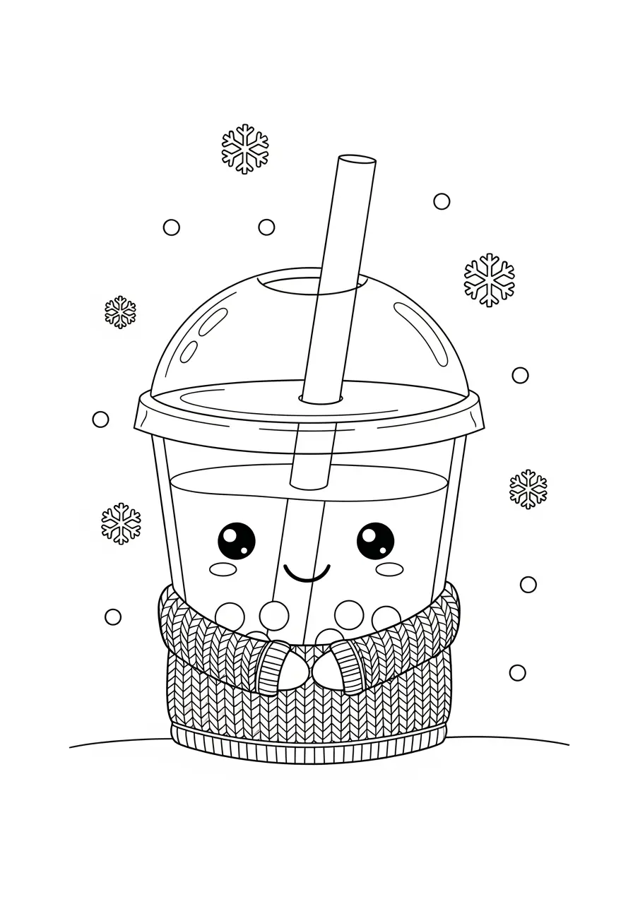 Cozy Winter Boba Coloring Page