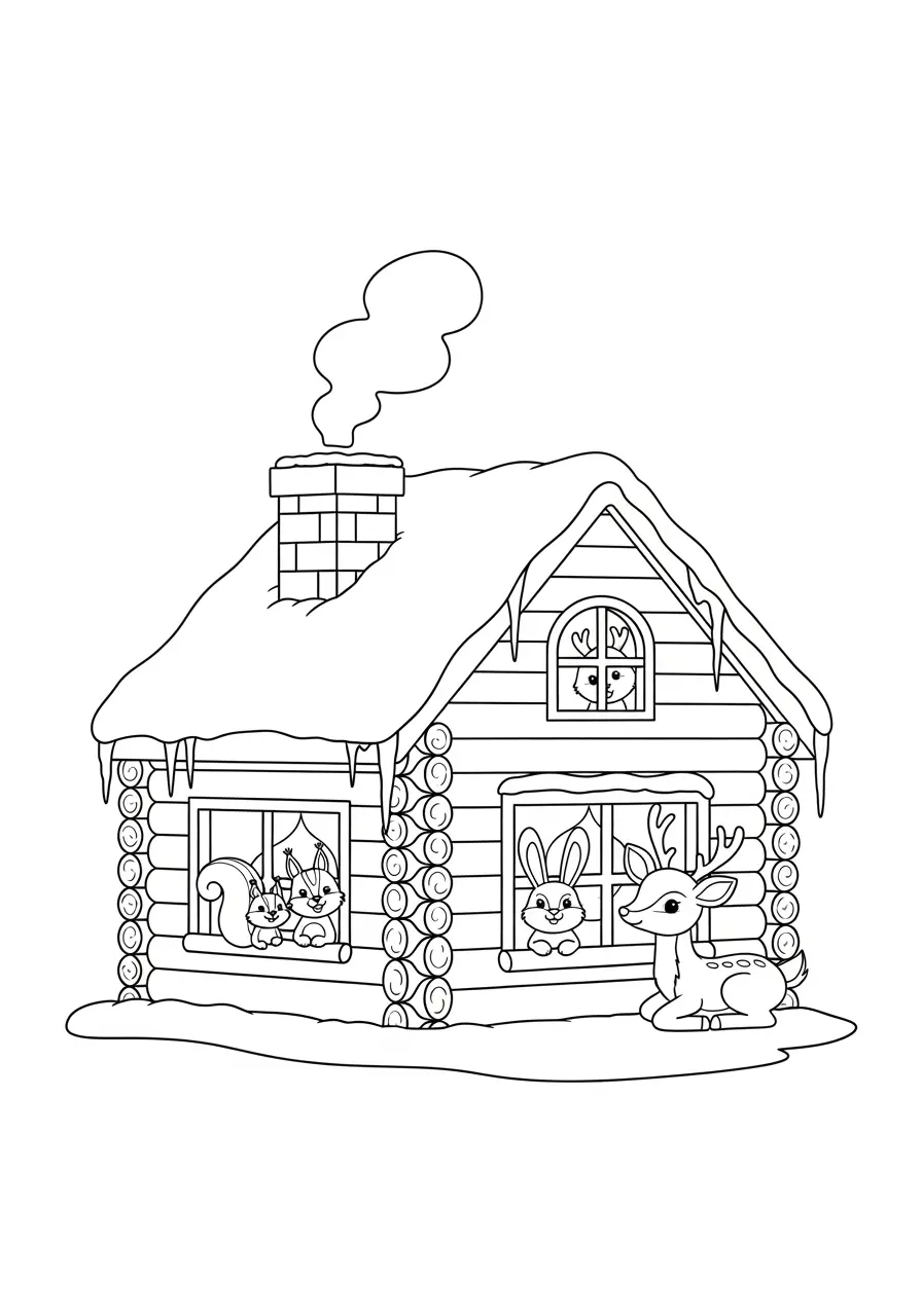 Cozy Winter Cabin Coloring Page