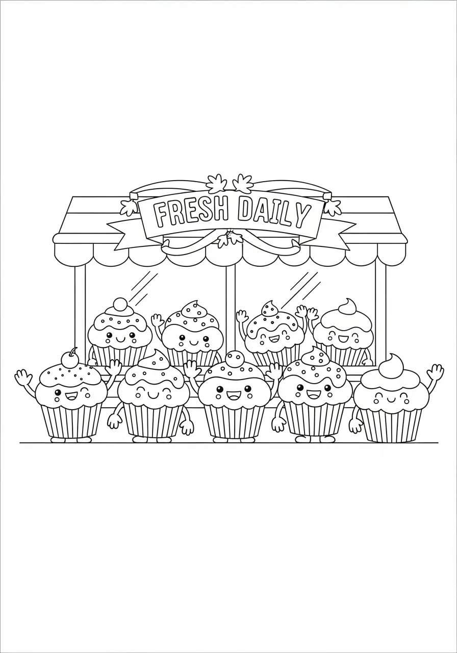 Cupcake Bakery Window Coloring Page