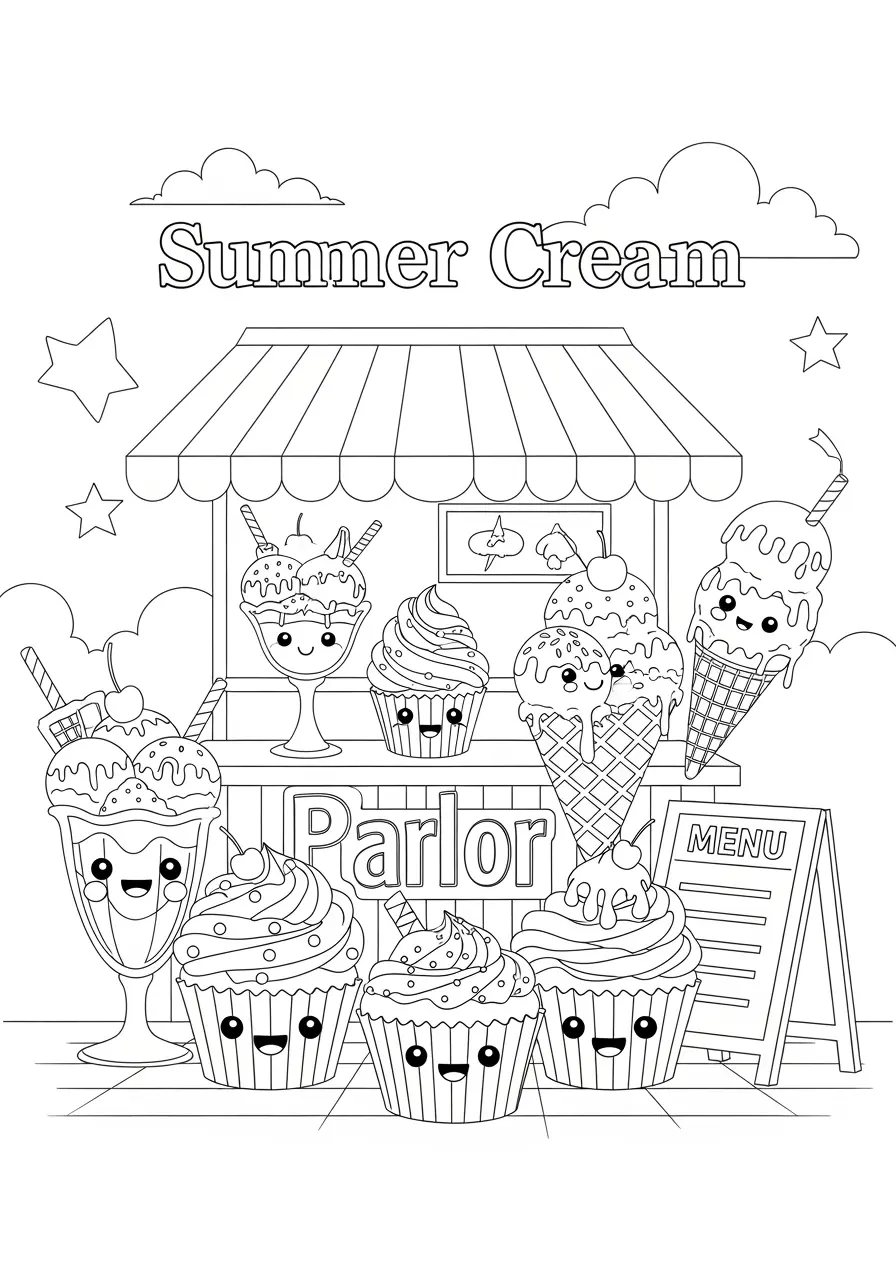 Cupcake Ice Cream Shop Coloring Page