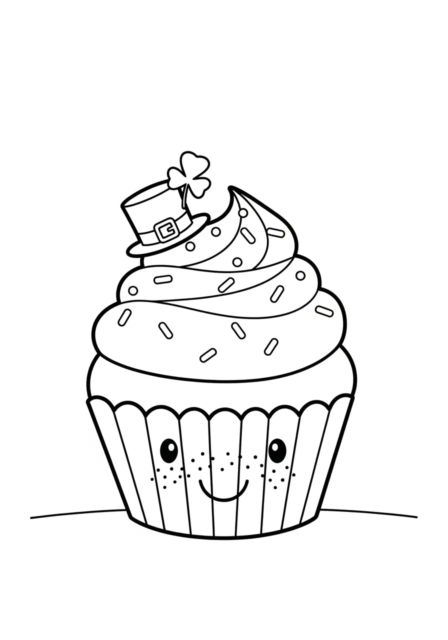 Cupcake Leprechaun St. Patrick's Day Coloring Page