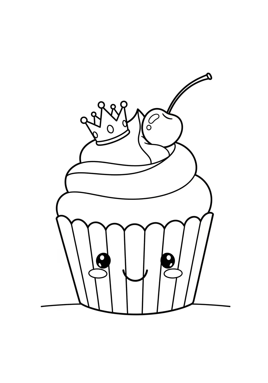 Cupcake Princess Cute Kawaii Coloring Page