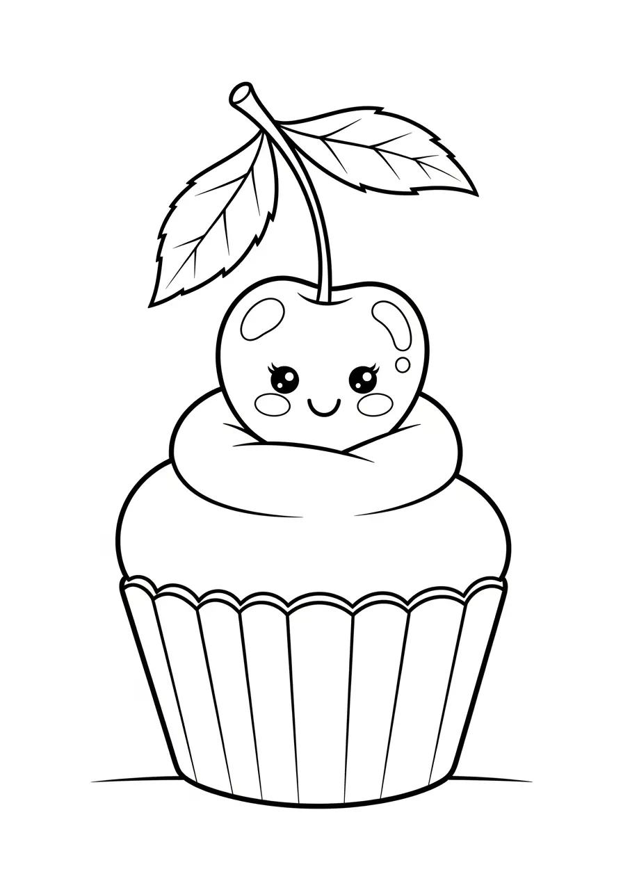 Cupcake with Cherry Coloring Page