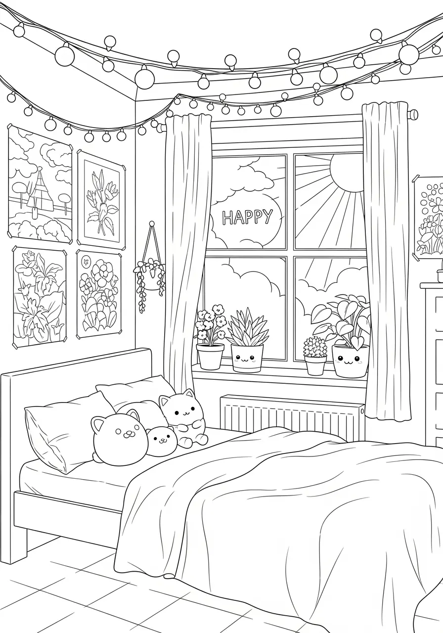 Cute Aesthetic Bedroom Coloring Page