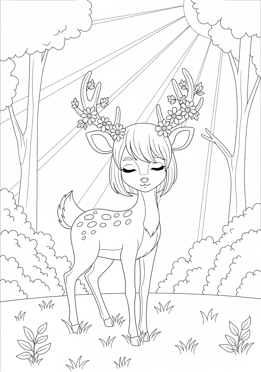 Cute Anime Deer Girl Coloring Page