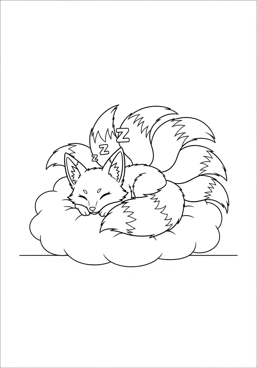 Cute Anime Fox Spirit Coloring Page