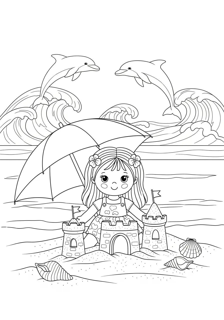 Cute Barbie Beach Day Coloring Page