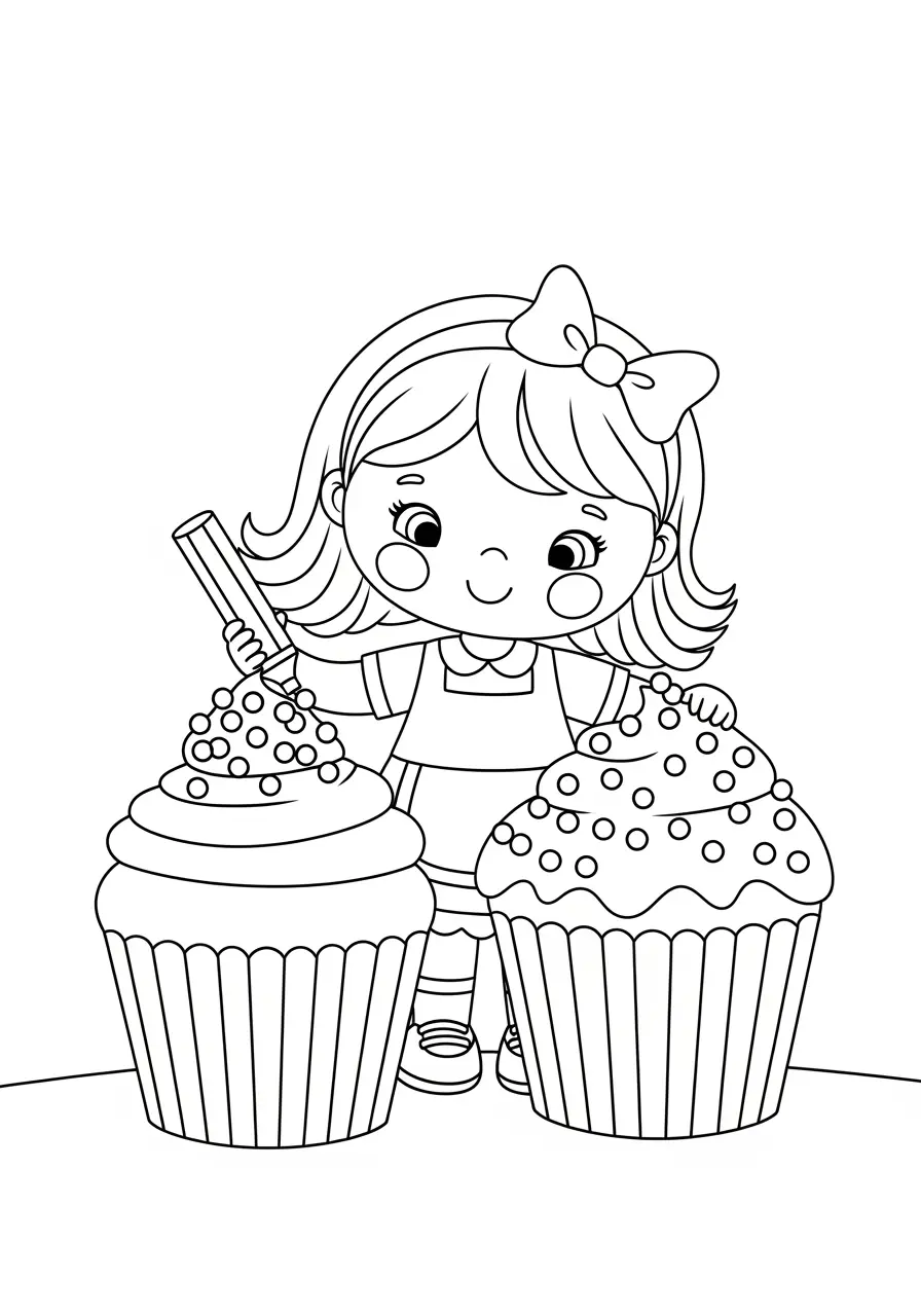 Cute Barbie Cupcake Coloring Page