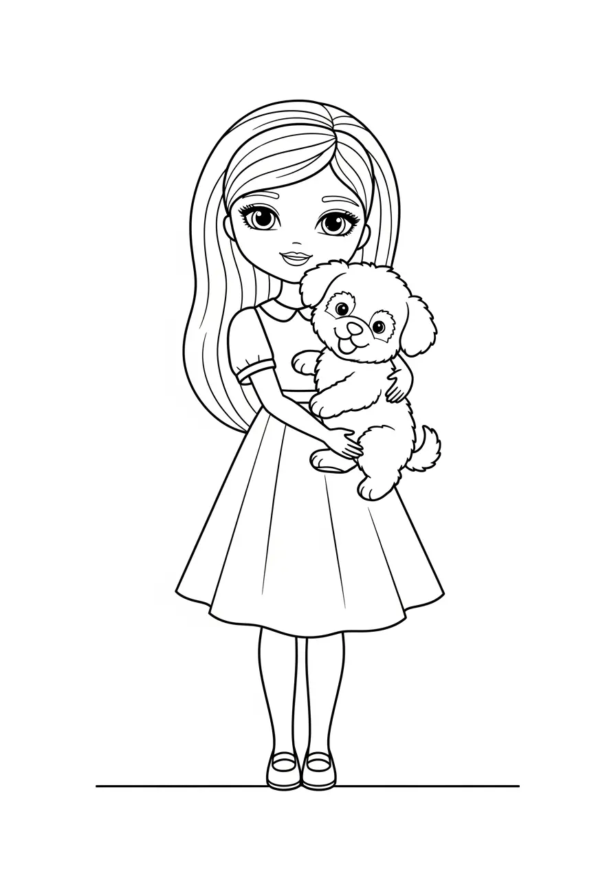 Cute Barbie Puppy Coloring Page