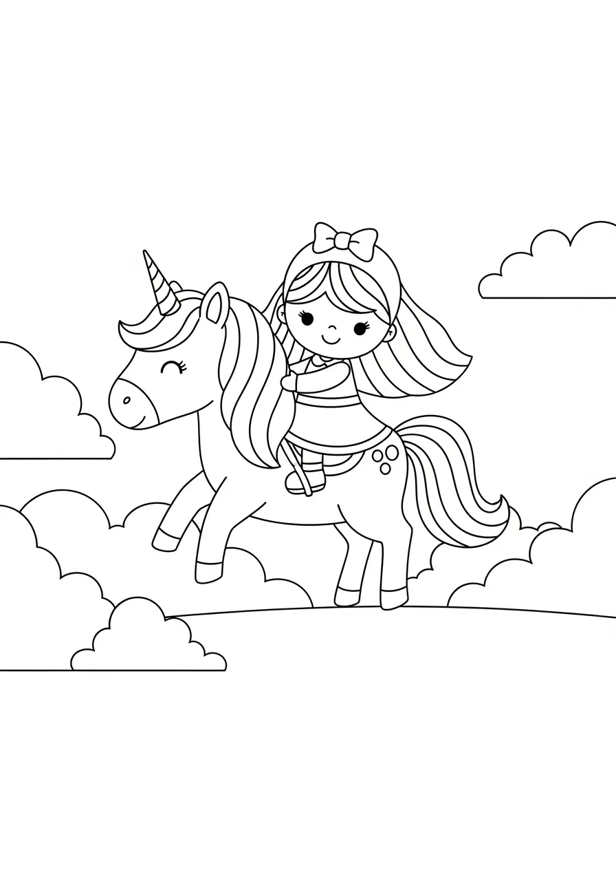 Cute Barbie Unicorn Coloring Page