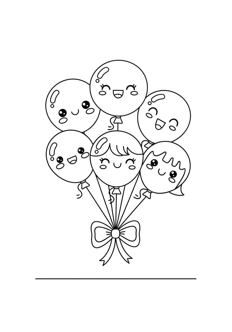 Cute Birthday Balloon Bouquet Coloring Page