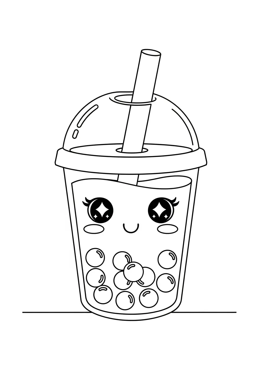 Cute Boba Tea Aesthetic Coloring Page