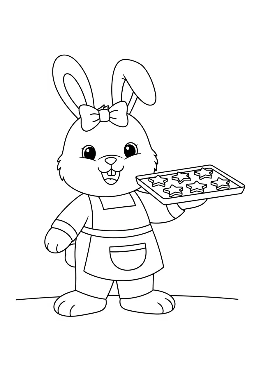 Cute Bunny Baking Cookies Coloring Page