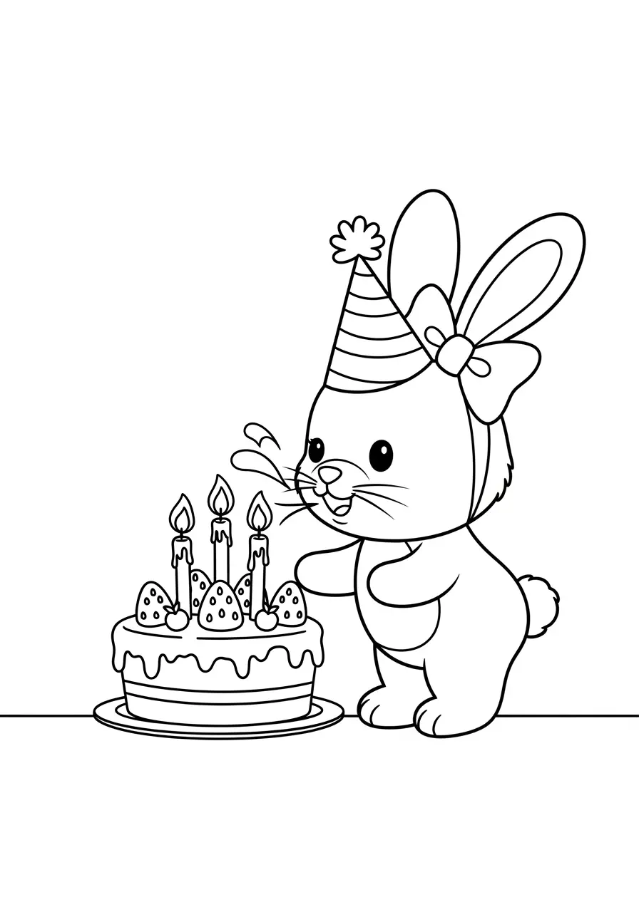Cute Bunny Birthday Celebration Coloring Page